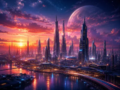 Futurista űrváros naplementében egérpad