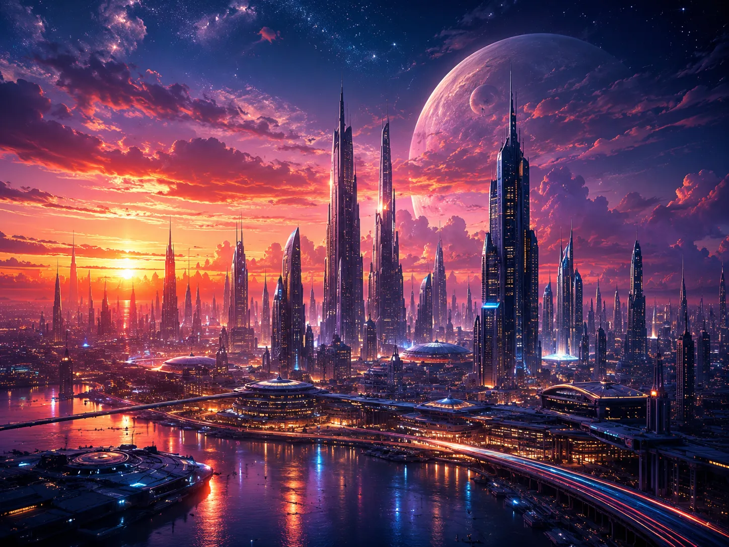 Futurista űrváros naplementében egérpad