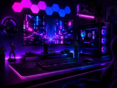 Neon gamer asztali számítógép RGB világítással egérpad