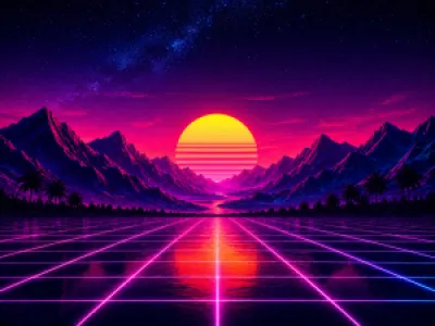 Retrowave neon naplementés táj egérpad