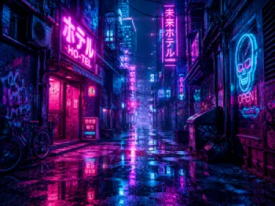 Cyberpunk neon fénnyel világított utcakép egérpad