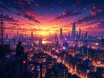 Anime városi naplemente panoráma egérpad