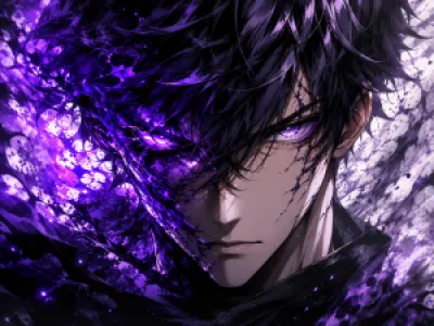 Sötét anime harcos lilával világító szemmel egérpad