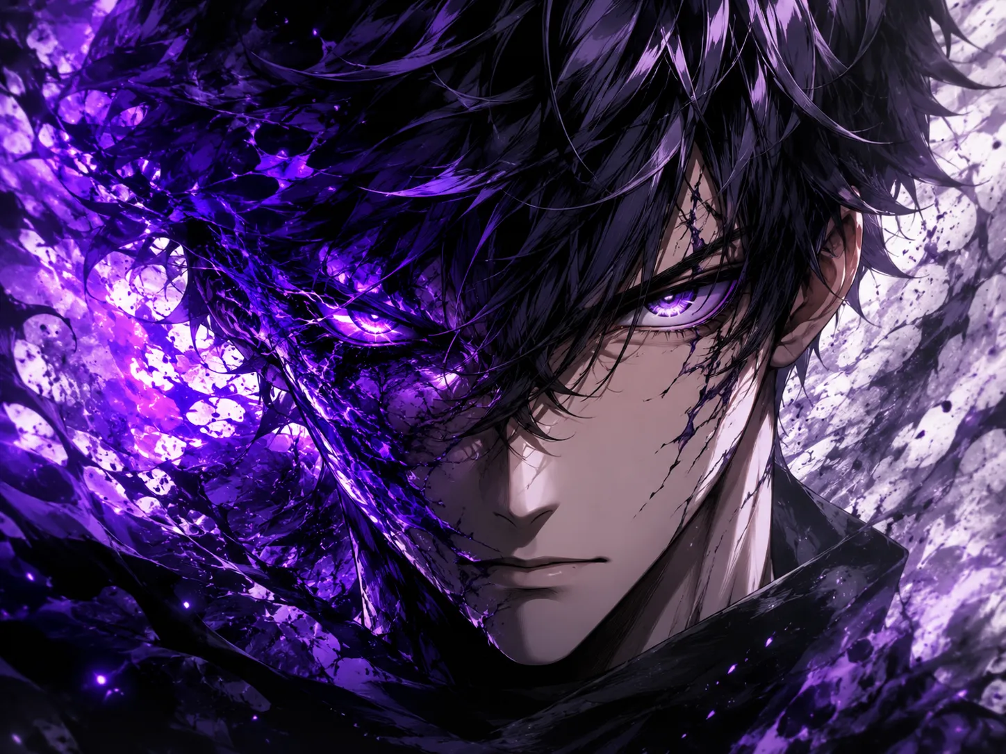 Sötét anime harcos lilával világító szemmel egérpad