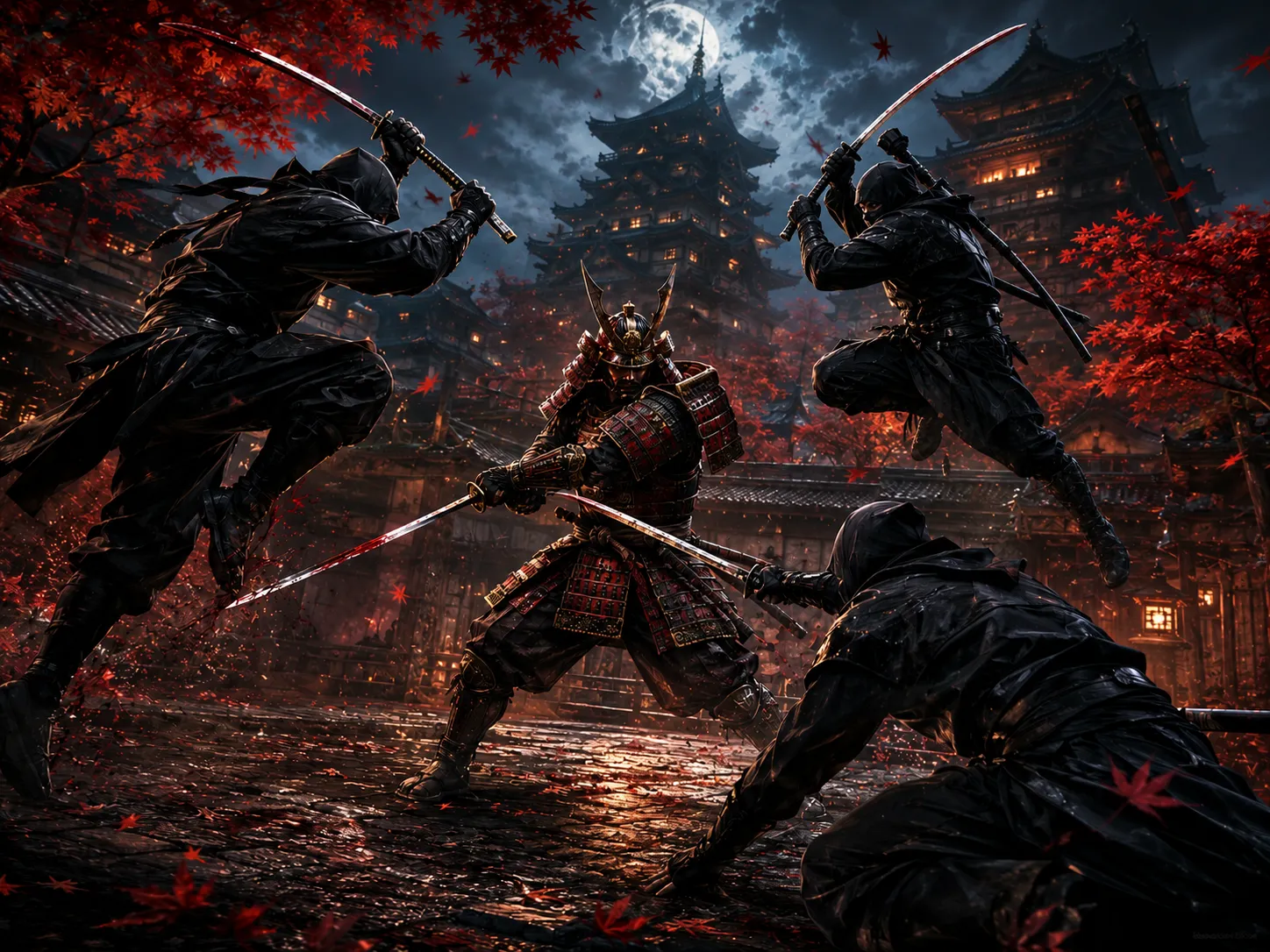 Szamuráj és ninja harci jelenet egérpad