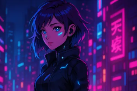 Cyberpunk stílusú anime lány neon fényekkel egérpad