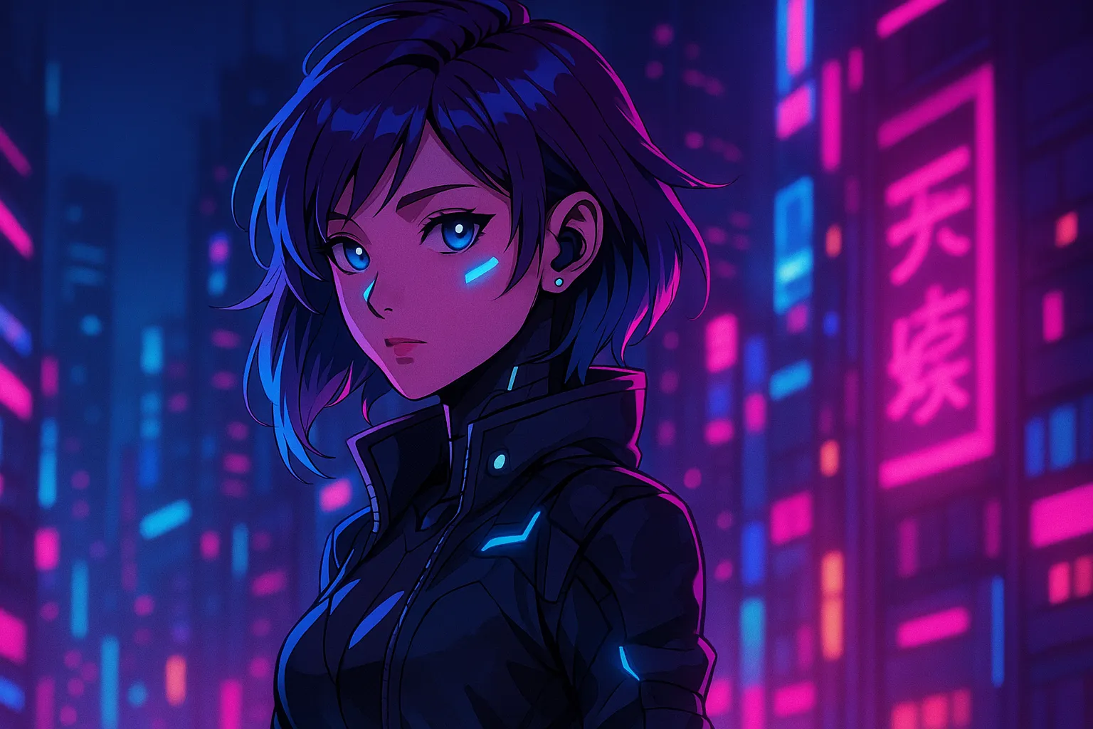Cyberpunk stílusú anime lány neon fényekkel egérpad