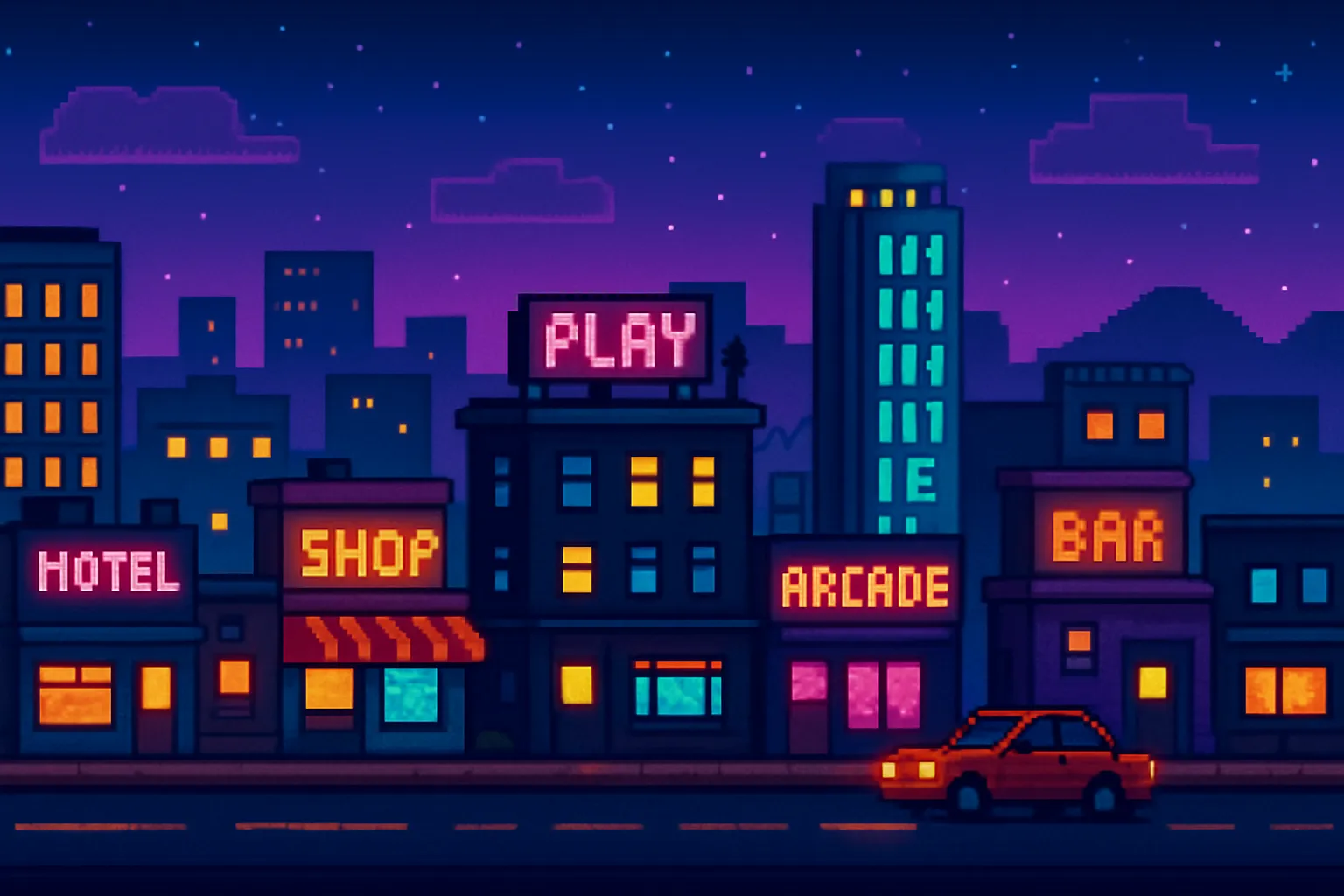 Pixel Városi Éjszaka Retro Neon egérpad