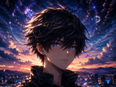 Fekete hajú anime fiú csillagos éggel egérpad