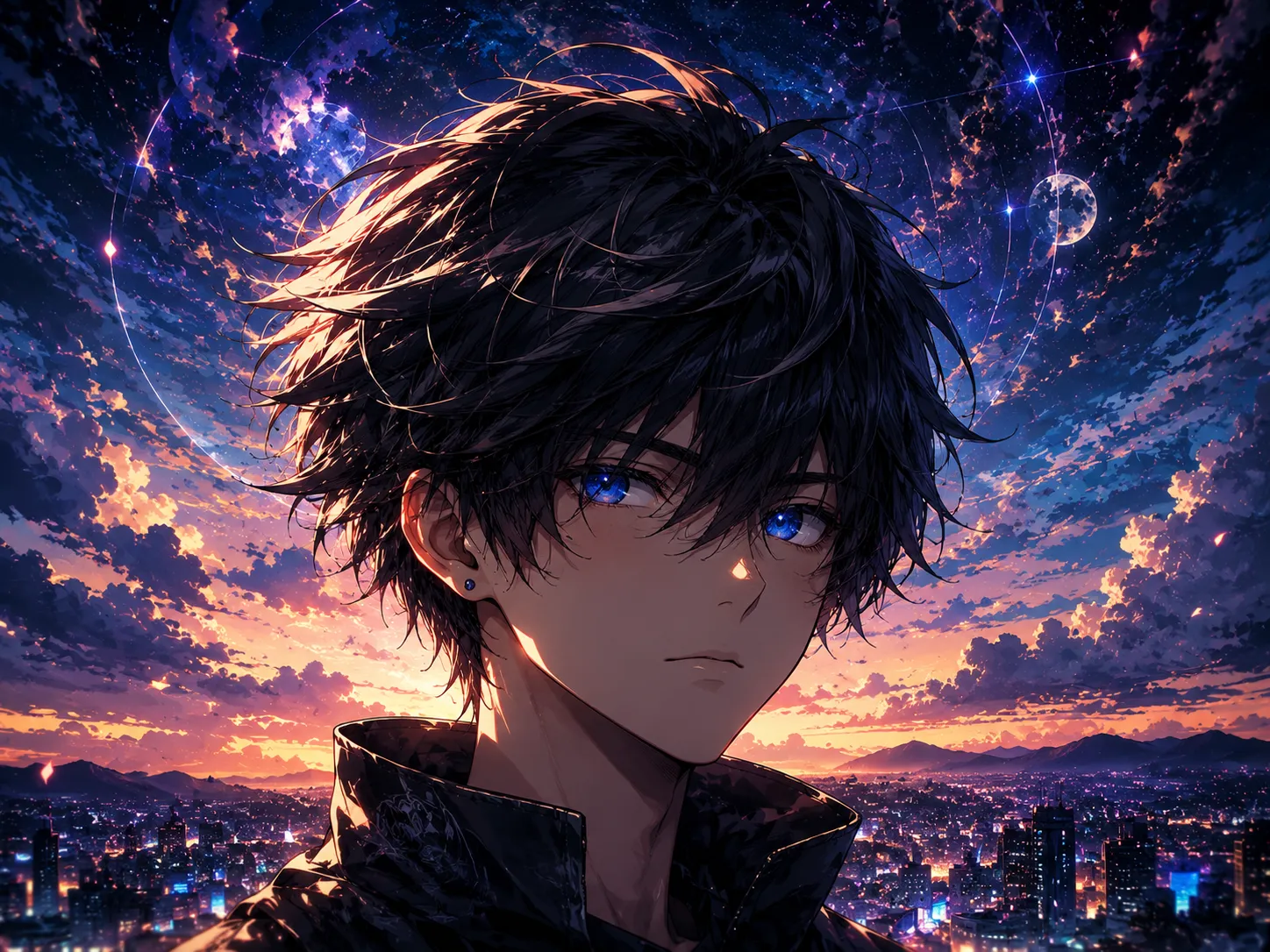 Fekete hajú anime fiú csillagos éggel egérpad