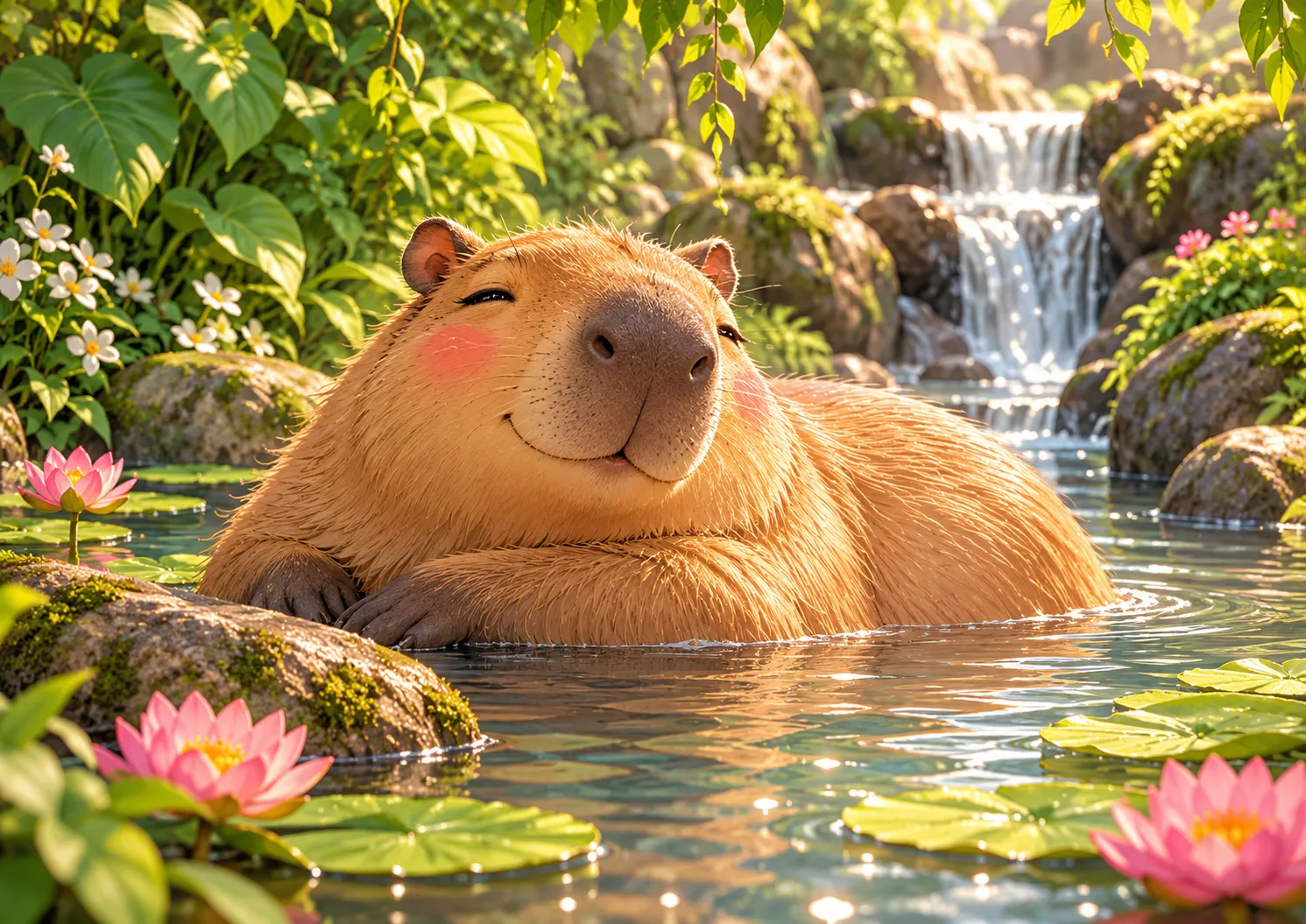Relaxáló vízben pihenő vízidisznó rajzfilm figura