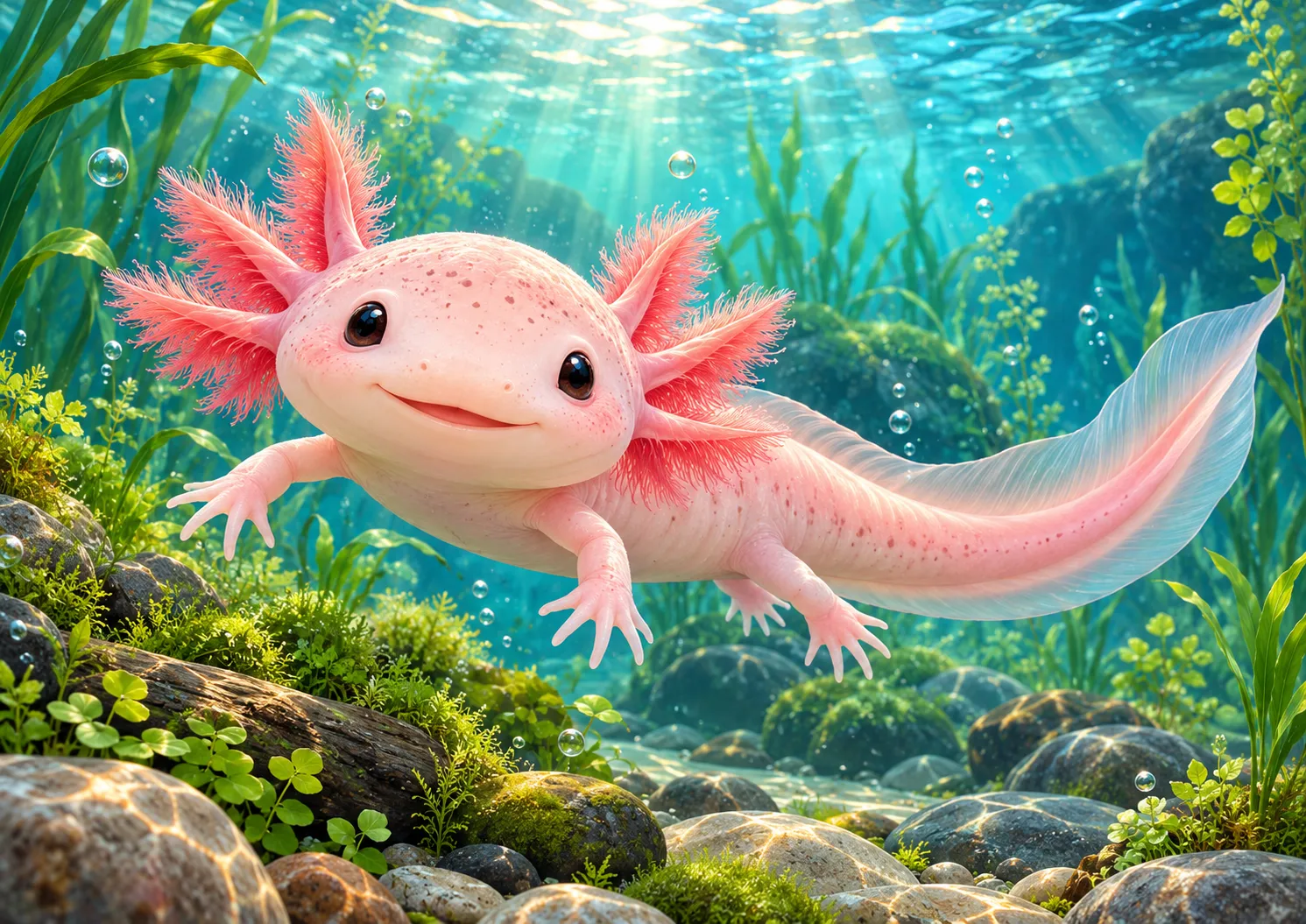Aranyos rózsaszín axolotl akváriumi dísz