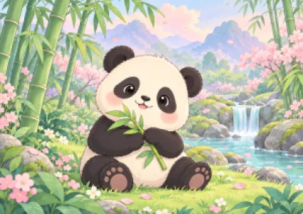 Aranyos panda bambussal cuki rajz