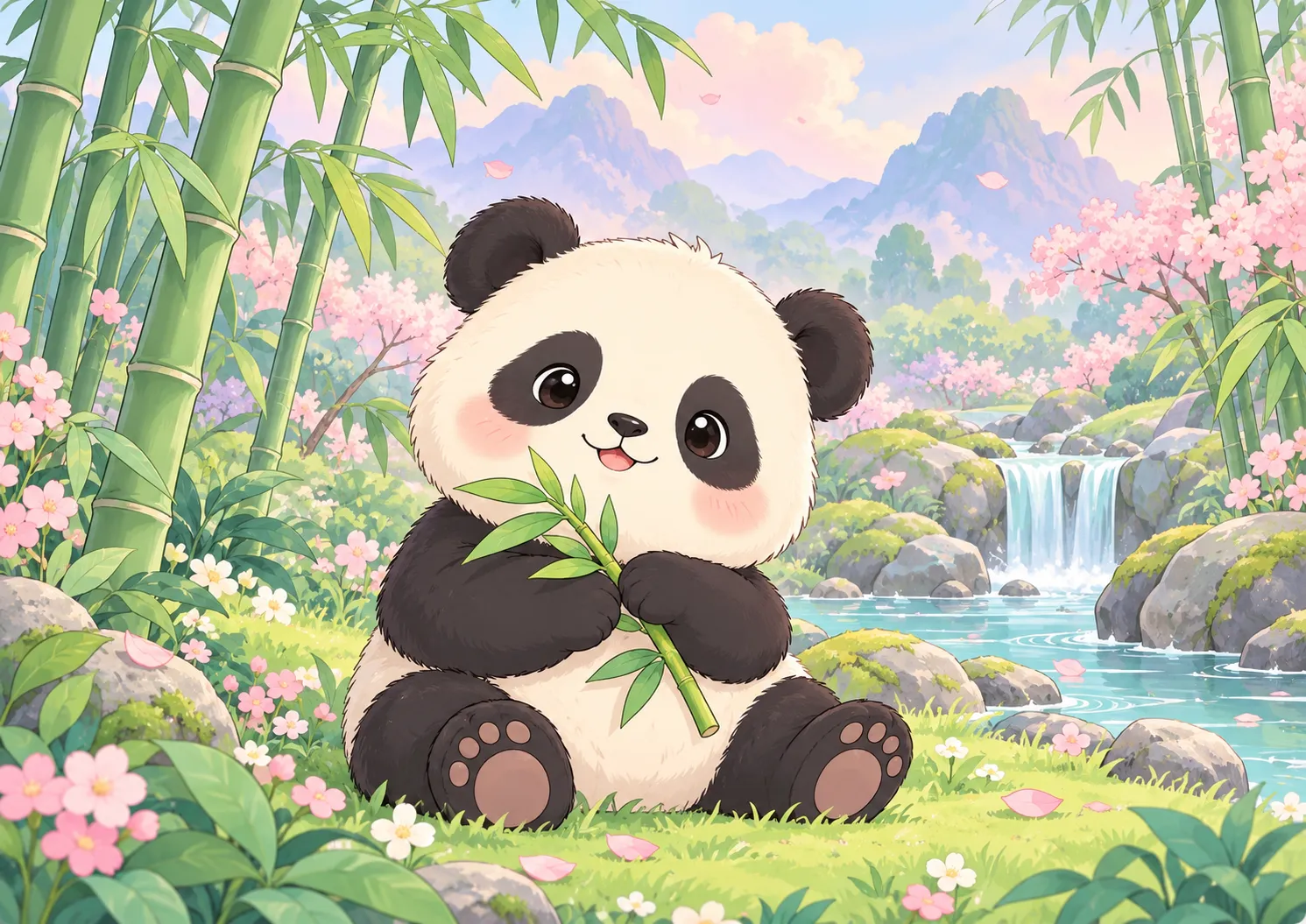 Aranyos panda bambussal cuki rajz