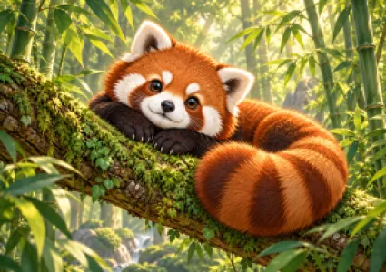 Bambuszerdő pihentető vörös panda figura