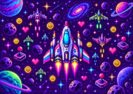 Pixel űrhajós retro űrjáték minta