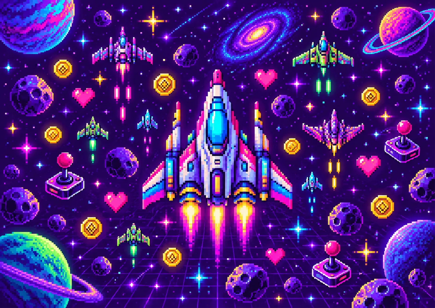 Pixel űrhajós retro űrjáték minta
