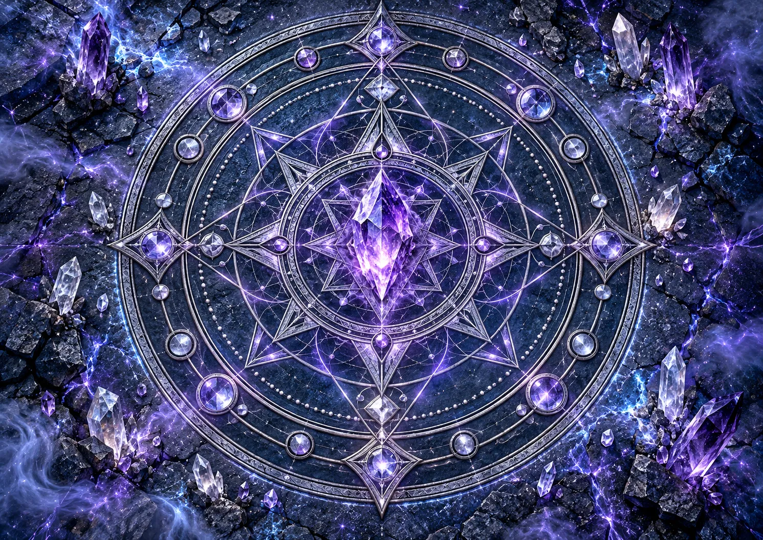 Misztikus ametiszt kristály mandala