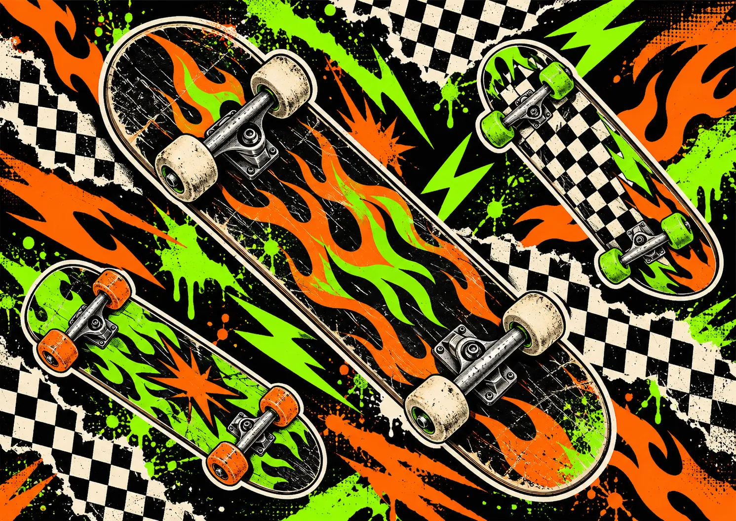 Lángmintás neon skateboard kollekció