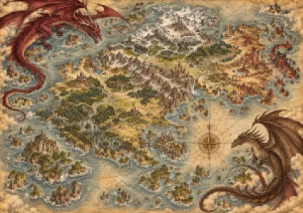 Varázslatos sárkányos fantasy térkép