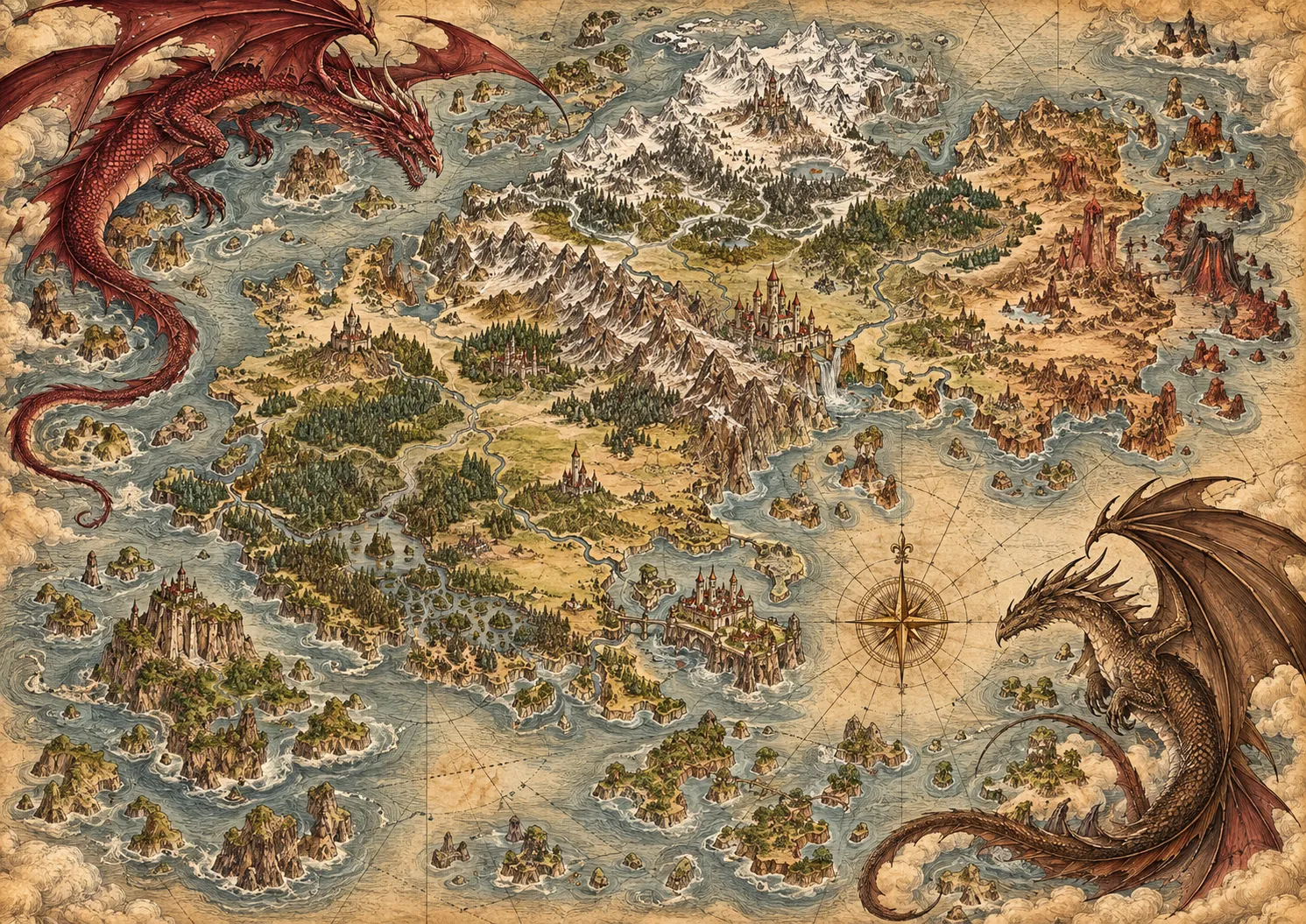 Varázslatos sárkányos fantasy térkép